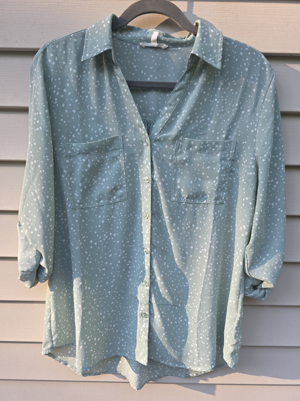 Maurices Seafoam Green Button-Up Top with White Dot Print